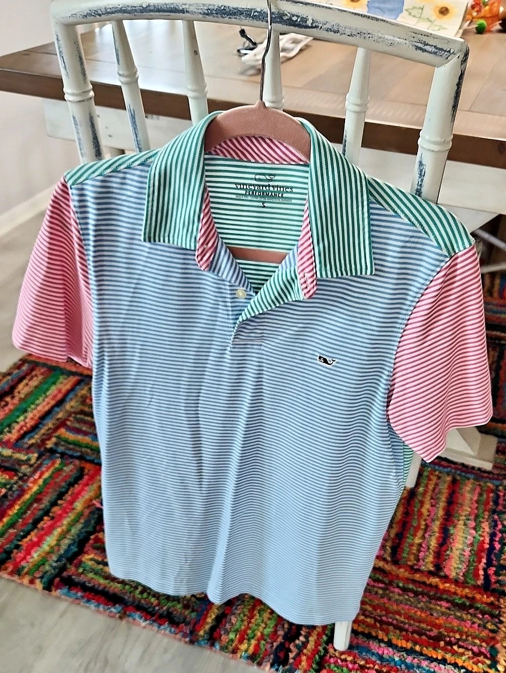 vineyard vines Performance Stripe Polo Striped Polo Blue & Pink Green Men's S